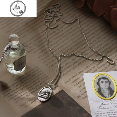 [925纯银]限定纯真~复古守护天使椭圆浮硬币长款项链毛衣链女 JiMi