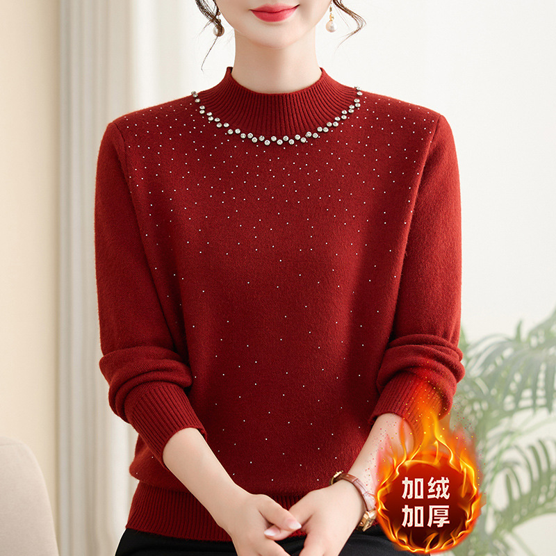 新款女装加绒保暖针织妈妈装上衣女洋气中老年人衣服大码40-60岁