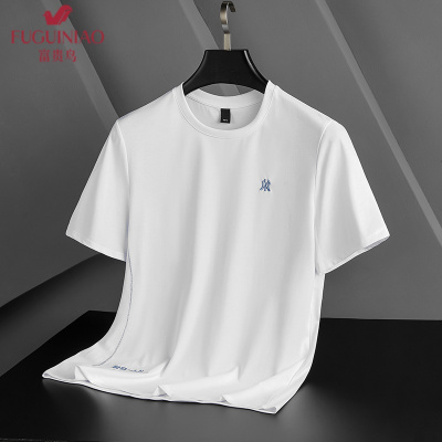 富贵鸟（FUGUINIAO）2021新品短袖T恤男丝光棉圆领潮流刺绣韩版风格青年潮上衣男装衣服