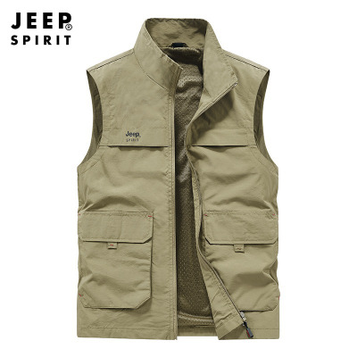 JEEP吉普坎肩薄款马甲男士春季摄影钓鱼多口袋工装马夹外套男