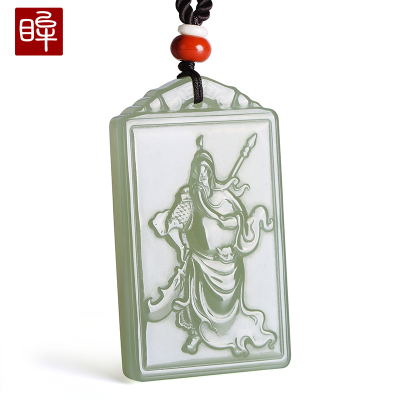 印象眸和田玉关公玉牌男款玉佩忠义关羽吊坠关二爷玉石挂件附送证书玉牌