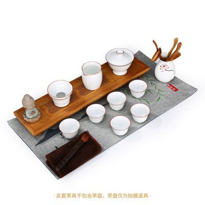 常生源茶具套装陶瓷功夫茶具白瓷盖碗茶杯公道杯茶漏手绘茶席悦白套组