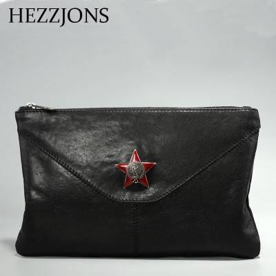 赫泽琼斯HEZZJONS软皮手拿包进口小牛皮手包青年真皮韩版手抓包休闲夹包商务个性薄款奢侈品男包黑色