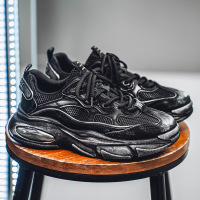 秋季新款潮流圆头百搭透气系带厚底舒适休闲拼色舒适运动男鞋