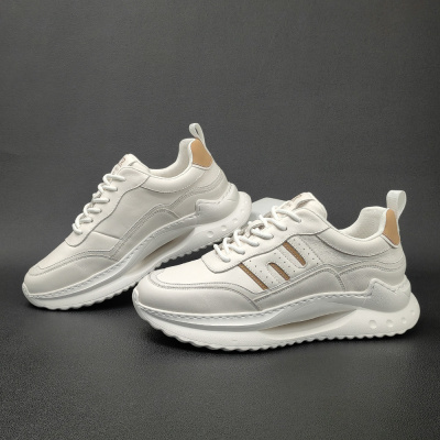 男生增高鞋头层牛皮白色板鞋男款潮鞋欧洲站男鞋小白鞋男士休闲鞋