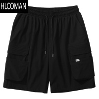 HLCOMAN潮牌高街vibe风口袋装饰黑色休闲短裤男夏季美式宽松工装五分裤子