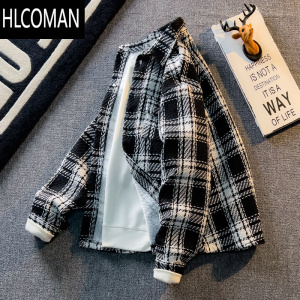 HLCOMAN冬季加绒加厚p暖外套男士潮牌高级感痞帅休闲宽松格子棉衣服夹克