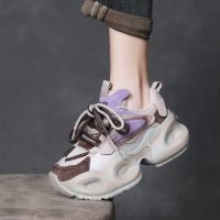 真皮厚底拼色老爹鞋女2025春季新款透气网面运动休闲鞋厚底单鞋