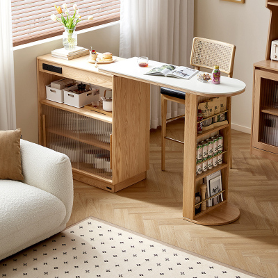 全友家居 全实木吧台桌可伸缩收纳储物柜家用客厅小户型餐边柜