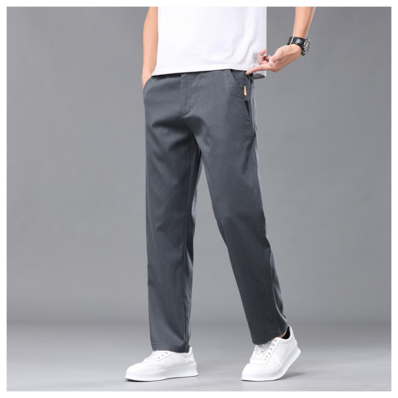 夏季男士大码冰丝休闲裤直筒宽松垂感西裤中年爸爸装商务通勤男裤