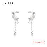 999纯银浪漫星月珍珠流苏耳钉小众设计高级感女法式独特耳环耳饰送女朋友老婆情人节七夕生日礼物