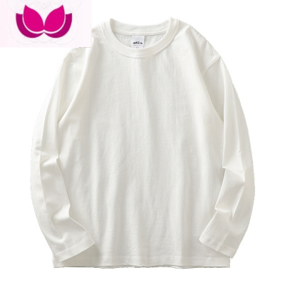 七斓三本针 美式320G长袖t恤男厚实纯色圆领宽松卫衣打底衫男