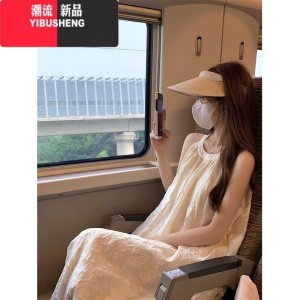 YIBUSHENG法式无袖挂脖连衣裙女季新款高级感气质长裙温柔风a字仙女裙子