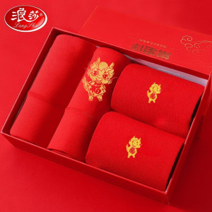 浪莎(LangSha)红内裤女本命年结婚送礼喜庆鸿运龙年三角裤肤棉袜子