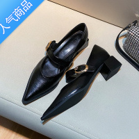 SUNTEK英伦风粗跟玛丽珍鞋女2023新款夏季软皮复古一字扣带高跟鞋