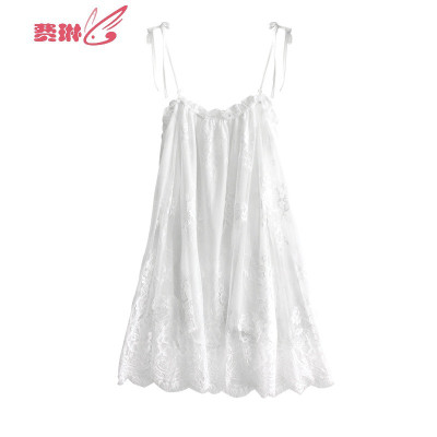 蕾丝睡裙女夏季性感公主风刺绣双层蕾丝面料镂空中中裙睡衣可外穿费琳