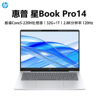 惠普HP 星Book Pro 轻薄本办公笔记本电脑酷睿Core5-220H/32GB内存/1TB/2.8K分辨率/120Hz刷新率/银色[14-fs0026TU]