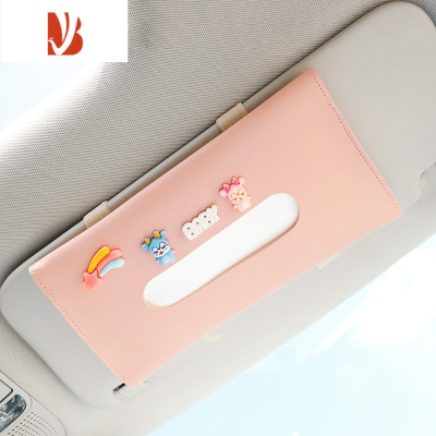 三维工匠五菱宏光miniev遮阳板抽纸盒纸巾盒马卡龙车载电动汽车内饰布置 情侣鹿+粉色纸巾抽(送一包纸巾)