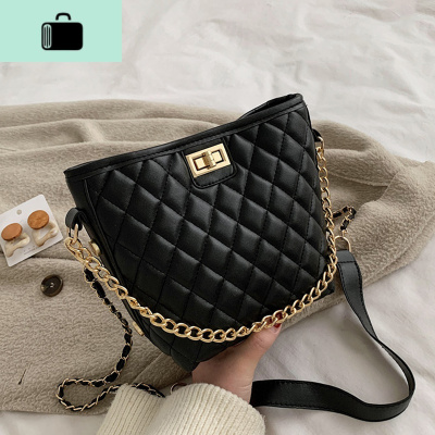 高级感包女2020新款潮韩版时尚百搭斜挎水桶包ins菱格链条女包包NEW LAKE女斜挎包