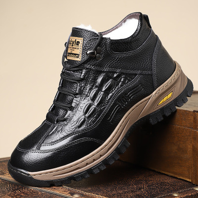 头层牛皮羊毛雪地棉鞋冬鞋男鞋冬靴加绒高帮皮鞋冬季新款加厚保暖