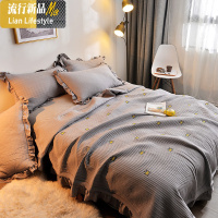 ins莓夏被韩式刺绣夏季夏凉被三件套水洗棉床盖夹棉绗缝空调被 三维工匠被子