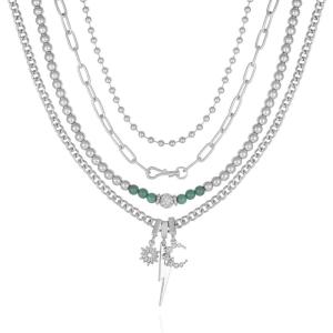 盖尔斯(GUESS)银色水晶星座吊坠多层叠戴statement项链女饰品 cosmicsilvermeta initial