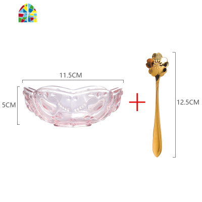 日式樱花玻璃碗 创意金边甜品碗燕窝碗糖水银耳汤碗盅雪糕沙拉碗 FENGHOU 紫色碗+方盘(送2勺)