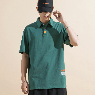FNLNDO男士POLO衫新款夏季翻领宽松纯棉T恤原宿风学生百搭五分袖上衣