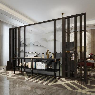 新中式屏风隔断客厅山水玄关别墅实木定制镂空酒店装饰格栅大座屏 白蜡木:250*180cm高 整装