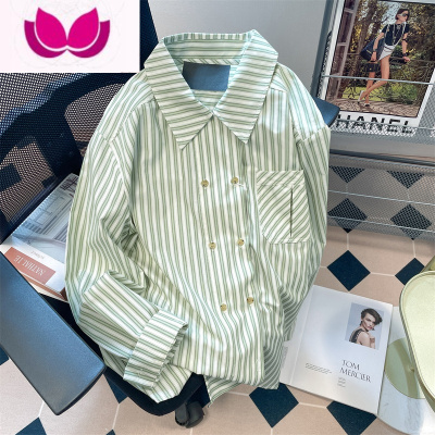七斓高级设计感复古条纹长袖衬衫男女法式小众vintage慵懒风上衣