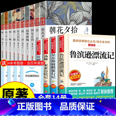 [全14册] 六下必读正版+鲁迅全集. [正版] 鲁滨逊漂流记六年级下册的课外书必读原著完整版汤姆索亚历险记爱丽丝漫游奇
