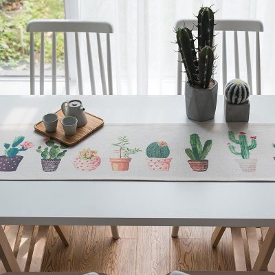 家柏饰(CORATED)北欧S风棉麻布艺茶几电视柜客厅餐桌布盖巾床尾旗桌旗 仙人掌桌旗 35*180cm