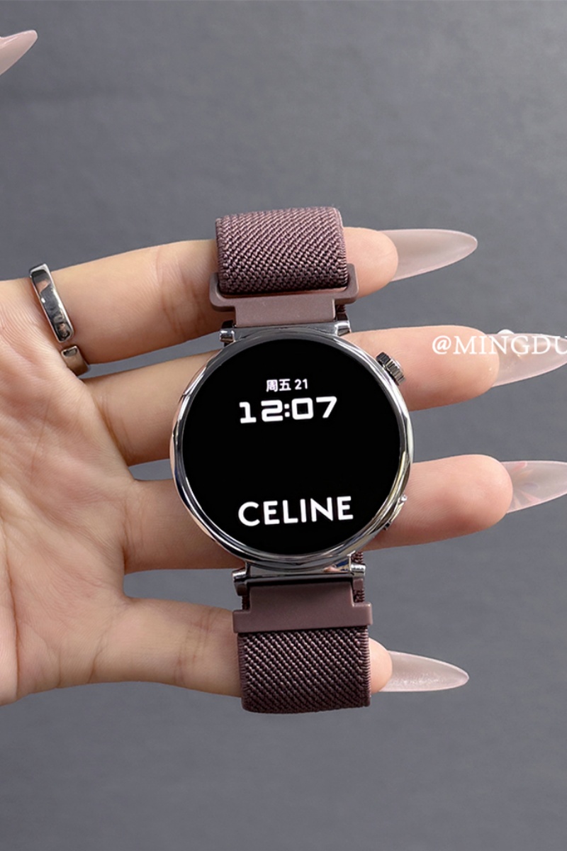 适用华为GT5表带新款酒红平纹尼龙编织华为gt4表带夏女gt2表带创意磁吸扣gt3荣耀magic2表带小红书同款3264