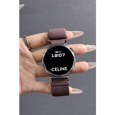 适用华为GT5表带新款酒红平纹尼龙编织华为gt4表带夏女gt2表带创意磁吸扣gt3荣耀magic2表带小红书同款3264