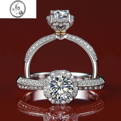 JiMi铂金奢华手捧花朵莫桑钻戒个性新款求婚冰雪皇后戒指女不掉色