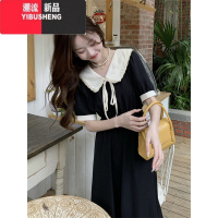 YIBUSHENG2024年季温柔风娃娃领连衣裙女法式复古收腰显瘦中长款裙子ins