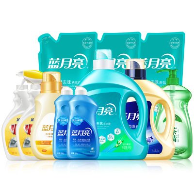 蓝月亮家清礼包(除菌洗+运动洗+预涂洗+柔顺剂+洗洁精+油污克星)12kg/套