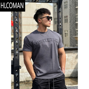 HLCOMAN运动短袖男T恤健身弹力宽松肌肉训练圆领休闲收袖口跑步半袖