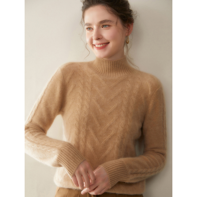 羊绒衫女半高领秋冬新款双股加厚宽松休闲时尚简约针织山羊绒毛衣