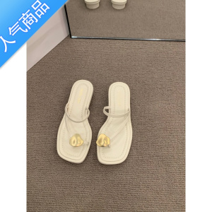 SUNTEK法式小低跟白色套趾凉拖鞋女鞋子2023年新款夏季平底时尚外穿凉鞋