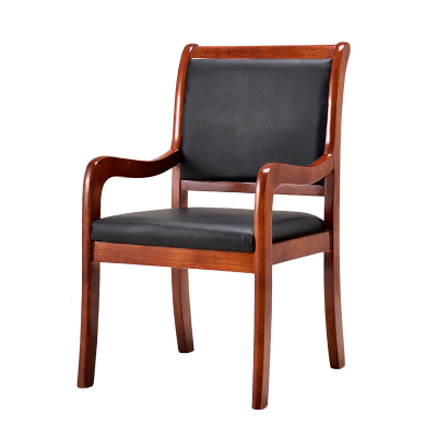 全简实木椅中式办公椅会议椅皮革座椅