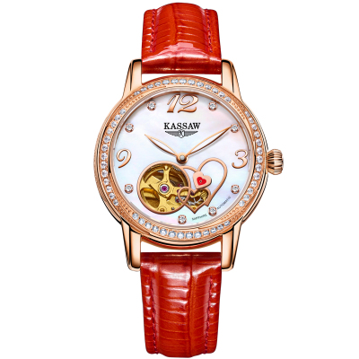 卡梭(KASSAW)手表女士锆钻镂空国产品牌自动机械表女夜光防水皮带时尚潮流女表ins风K881L