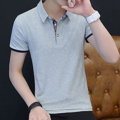 珂卡慕(KEKAMU)男士短袖T恤男装翻领短袖T恤POLO衫男体恤衫093灰色M