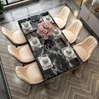 轻奢餐桌大理石 后现代简约小户型客厅长方形不锈钢桌椅子组合6人