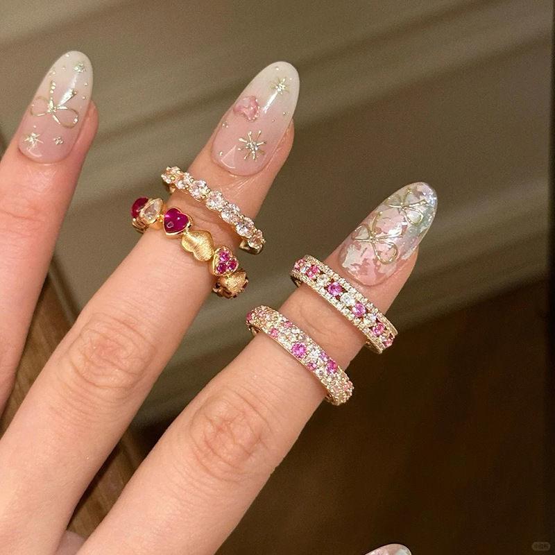 秋冬百搭精致中古风粉钻排戒满钻戒指女小众高级轻奢开口叠戴新品送女朋友老婆情人节七夕生日礼物