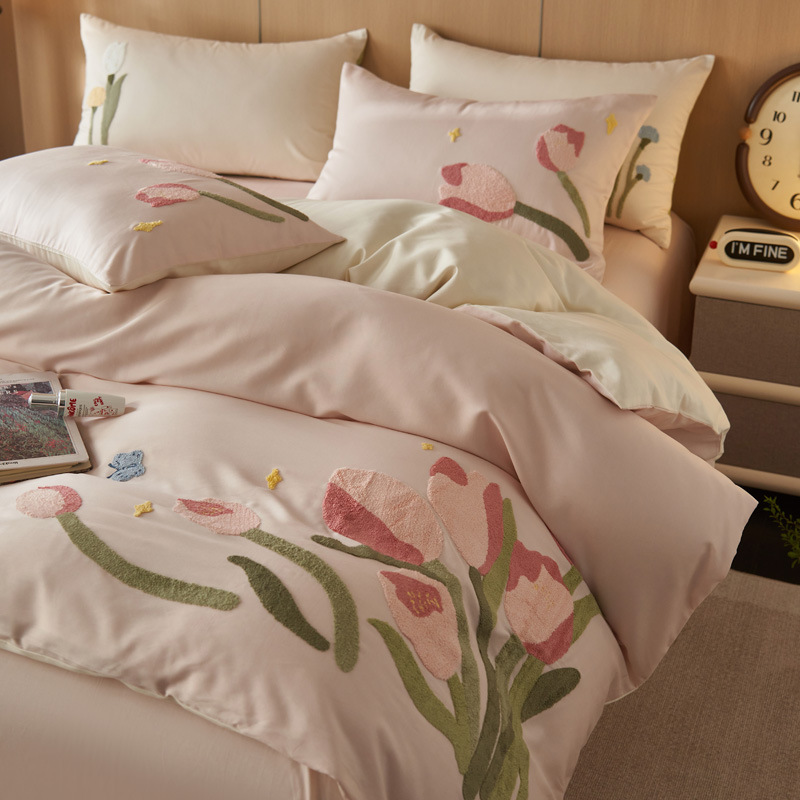 100S秋冬长绒棉磨毛四件套纯棉三件套被套床单床笠式床上用品