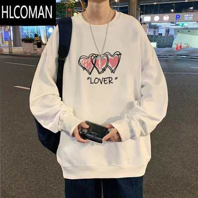 HLCOMAN美式复古无帽卫衣男宽松长袖t恤高街ins潮流加绒加厚男生秋季上衣