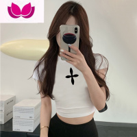 七斓黑色短款短袖t恤女修身甜辣妹性感印花露脐装上衣紧身夏季潮