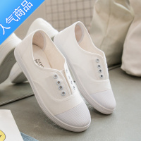 SUNTEK2022春季新款透气帆布鞋女一脚蹬懒人鞋小白鞋学生韩版百搭休闲鞋