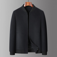 男士羊毛夹克行政外套加厚夹棉保暖商务休闲秋冬款棒球领毛呢夹克